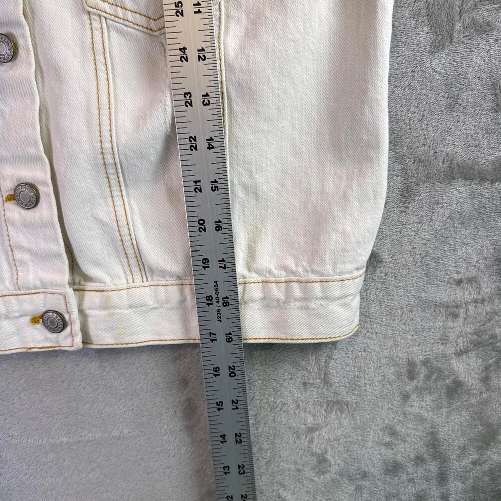Old Navy Cropped Denim Jacket Women’s L White Embroidered Flower Back Trucker - Picture 6 of 7